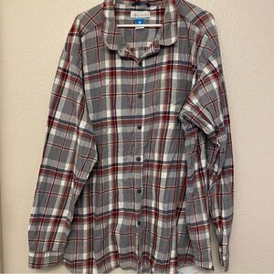 Columbia mens Burgundy gray 100% cotton plaid Long Sleeve button up Shirt-4X
